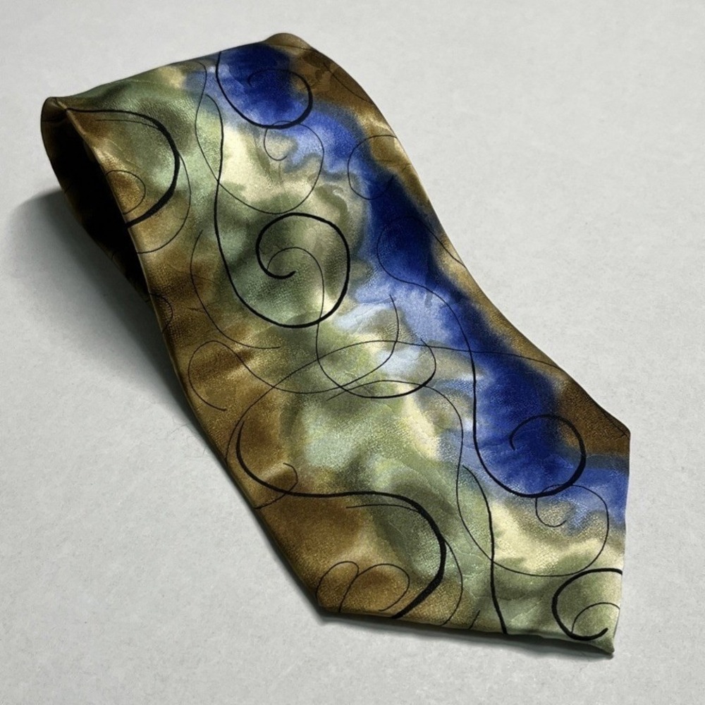 J Garcia Silk Tie Emerging Elephant Collection 28 Abstract Swirl Gold Blue Green